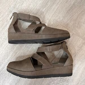 Eileen Fisher Shoes Womens Size 6 Olive Green/Gray Bovery Suede Leather Sandals